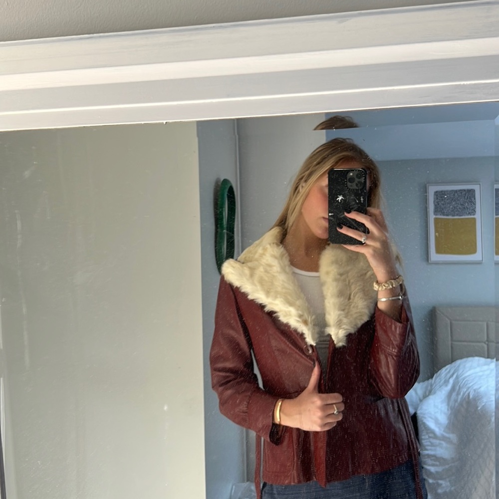 chic vintage genuine red leather jacket